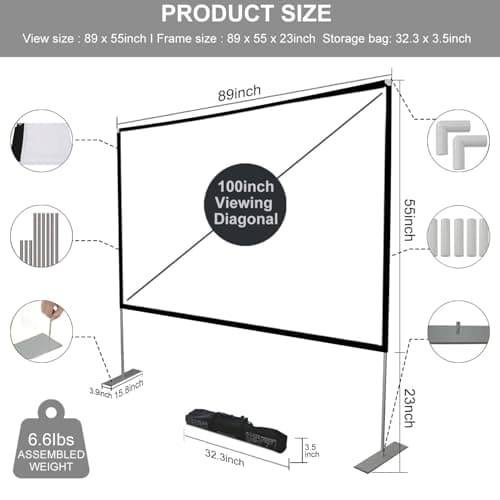 SKERELL Outdoor Projector Screen with Stand 100 Inch: Portable Projection Screen for Outside Theater Home Backyard Movies thumbnail 3