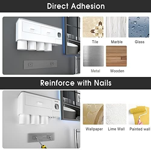 iHave Toothbrush Holders for Bathrooms, 4 Cups Toothbrush Holder Wall Mounted with Toothpaste Dispenser - Large Capacity Tray, 2 Cosmetic Drawer - Bathroom Organizer & Bathroom Accessories Set thumbnail 6