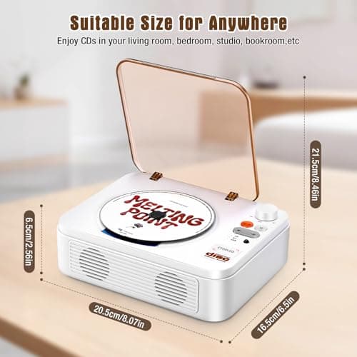 CTDZLED Portable CD Player with Bluetooth, 2600mAh Battery, USB & AUX, Dual 3W Speakers, Remote Control – for Seniors, Nostalgia Gift, Home Party (White) thumbnail 6