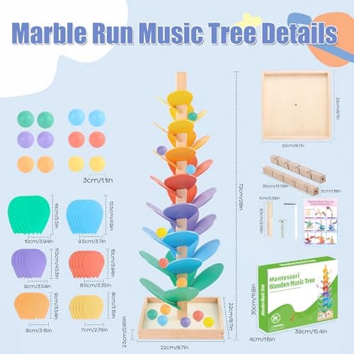Wooden Marble Run Music Tree Marble Run Learning Game Montessori Wooden Color Sorting Toy Birthday Gift for Boys and Girls Ages 3-8 thumbnail 2