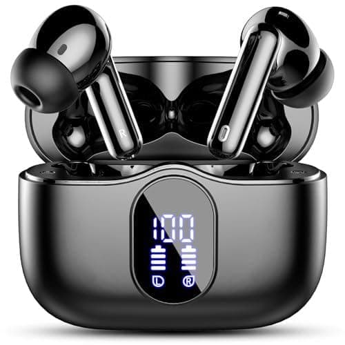 Wireless Earbuds, Bluetooth 5.4 Headphones Bass Stereo, Ear Buds with Noise Cancelling Mic LED Display, IP7 Waterproof in Ear Earphones, 36H Playtime for Laptop Pad Phones Sports Workout, Black - Black