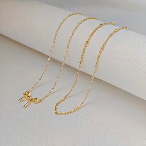 OGD Gold Bow Necklace for Women - 14K Gold Plated, Dainty Bow Pendant, Choker Necklace, Gift Idea thumbnail 6