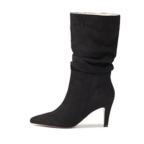 seiveini Stiefel Damen Hohe Stiefel Elegant Spitzen Stiefel mit Hohem Absatz Klassische Wildleder Stiefel Langschaft Damen Winterstiefel Herbststiefel Cowboy Stiefel mit Kitten-Heel - Image 1