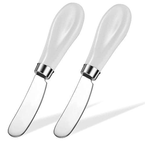 AISBUGUR 2 Pack Stainless Steel Butter Spreader Knife, Butter Knife with White Porcelain Handle, Cheese Butter Spreader Knives for Kitchen - Image 1