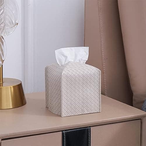 Tissue Box Cover PU Leather Tissue Holder Square Facial Tissue Case Facial Paper Organizer Dispenser for Bathroom, Vanity Countertop, Tabletop, Car, Griege thumbnail 2