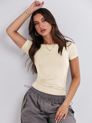 ANRABESS Women’s 3 Pack Short Sleeve Shirts 2026 Crop Tops Tight Fitted Basic Tees Workout T Shirts Y2k Clothes Summer Outfit Black White Apricot X-Small thumbnail 5