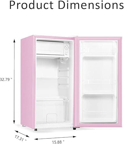 Seaoola Mini Fridge with Freezer, Single Door 3.1 Cu.Ft, Compact Mini Refrigerator, LED Light, Adjustable Thermostat, Removable Glass Shelves, Small Refrigerator for Dorm/Office/Bedroom(Pink) thumbnail 2