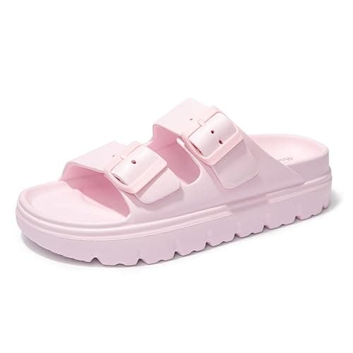 FUNKYMONKEY Women's Comfort Slides Double Buckle Adjustable Plastics Flat Sandals - Image 1