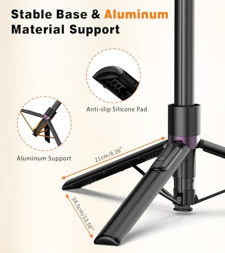 TONEOF 68" Magnetic Selfie Stick Tripod with Aluminum Strong Magnetic Holder for Magsafe, 360° Rotatable Travel Phone Tripod Stand with Metal Ring & Rechargeable Remote for iPhone/Android（Black） thumbnail 7