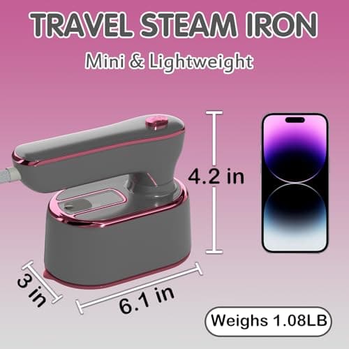 Travel Steamer Iron for Clothes Mini - Portable Ironing Machine Travel Small Size Portable Steamer Travel College Dorm Home Essentials (LightGrey) thumbnail 3