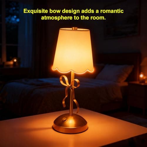 GOWENIC Cordless Bedside Lamp, Single Cute Bow Table Lamp with Fabric Shade, 1200mAh Rechargeable Battery, for Bedroom Dining Patio thumbnail 2
