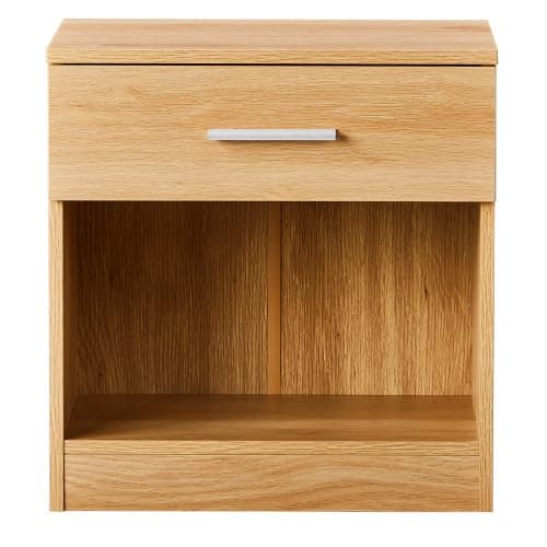 Karl home Bedside Table for Bedroom, Modern Natural End Table with 1 Drawer & Shelf, Wood Nightstand for Bedroom, End Table for Living Room near Sofa, Side Table, Metal Handle thumbnail 9