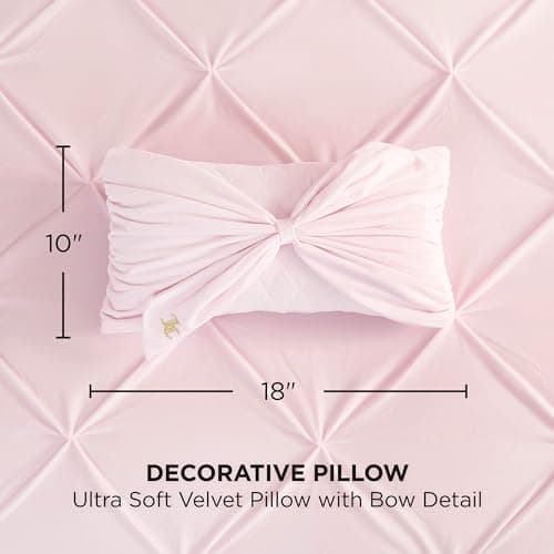 Juicy Couture Velvet Bow Designer Decorative Pillow - 10"x18", Light Pink thumbnail 3