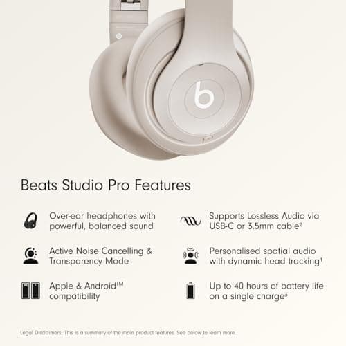 Beats Studio Pro Premium Wireless Over-Ear Headphones- Up to 40-Hour Battery Life, Active Noise Cancelling, Great for Travel & Commuting, USB-C Lossless Audio, Apple & Android Compatible - Sandstone thumbnail 2