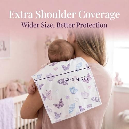 EVERYDAY KIDS 12 Pack Burp Cloths for Baby Girl; Newborn Essential with - Large Absorbent Cotton Flannel Purple/Pink Burping Cloths for Babies with Butterfly, Floral and Rainbow Prints and Solids thumbnail 5