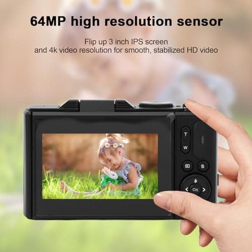 Yunir 4K Digital Camera 64MP UHD 18X Zoom Autofocus Retro Compact Digital Camera with 3 Inch Flip Screen for Travel Photography thumbnail 2