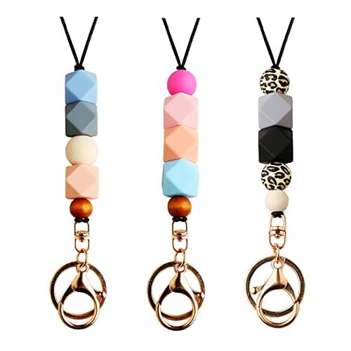 Urmforweilin 3PCS Teacher Breakaway Lanyards for Id Badges and Keys, Beaded Cute Badge Lanyards for Women Soft Nurse Necklace Boho Lanyards Fashion Silicone Bead Lanyard - Image 1