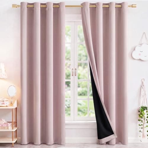 NICETOWN 100% Blackout Window Curtain Panels 84" Long, Blush Pink, 2 Pieces, 52 inches Wide Each Panel, Heat and Cold Blocking Drapes with Black Liner for Nursery, Thermal Insulated Draperies - Image 1