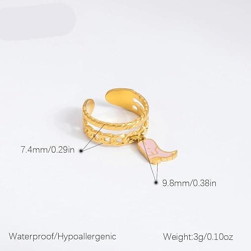 Layered Pink Western Cowgirl Boot Charm Statement Band Ring Goldtone Adjustable Stacking Cute Fashion Stainless Steel Cowboy Knuckle Finger Open Rings Country Rodeo Jewelry Gift for Women Her Daughter thumbnail 2