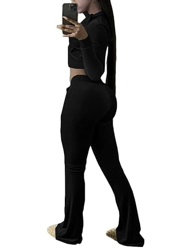 NSHYPOI Women Velour 2 Piece Outfits Zip Crop Jackets Wide Leg Pants Sets Tracksuits thumbnail 5