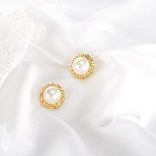 Mierfyni Pearl Stud Earrings for Women, Faux Large Gold Pearl Earrings Studs, Dainty White Big Pearl Earrings Pearl Statement Earrings Gold Studs thumbnail 4
