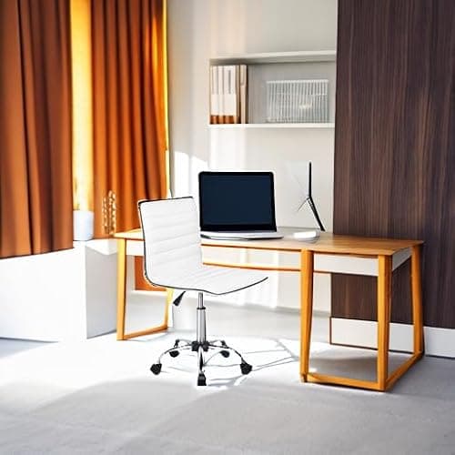 OFIKA Office Desk Chair, Adjustable Task Chair, Low Back Faux Leather Ribbed Swivel Chair, Armless Home Rolling Chair Retro with Wheels thumbnail 6