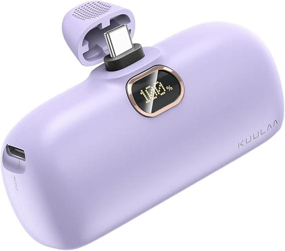 Kuulaa Portable Charger USB C with Built-in USB-C Plug, 5000mAh PD20W Fast Charging Power Bank, LCD Digital Display Battery Pack for iPhone 15/16,Samsung S22/S23 & Android (Purple) thumbnail 9