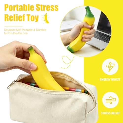 Banana Squishy Toy, Squishy Banana Fidget Toy for Adults, Banana Squeeze Toys for Stress Relief and Energy Enhancement thumbnail 4