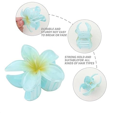 10 Pcs Hawaiian Plumeria Hair Clips, Flower Claw Clips for Thick and Thin Hair, Non-slip Beach Hairpins for Women thumbnail 4