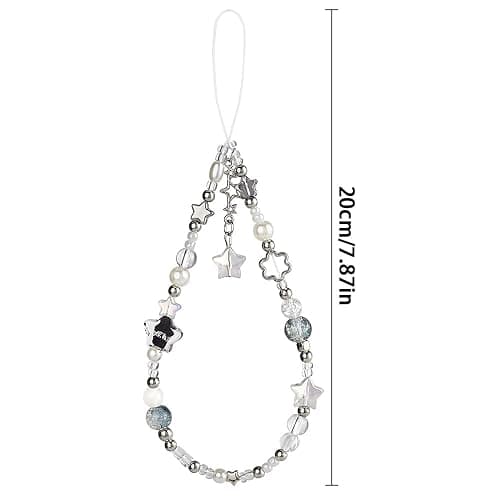 Silver Star Phone Chain Pearl Beaded Phones Charm Cute Cellphone Lanyard Wrist Strap for Key Cellphone Wristlet Phone Case Charms Beaded Keychain Wristlet Bag Charm for Handbag Keychain Accessories thumbnail 8