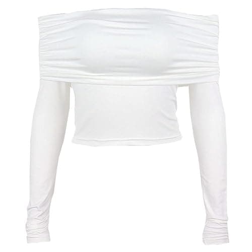 ORANDESIGNE Damen Sexy Off Shoulder T-Shirt Langarm Schlank Crop Top Y2K Vintage Harajuku T-Shirt Oberteile Langarmshirt Casual Shirt Tunika Bluse Langarmtops Lässig T-Shirts thumbnail 5