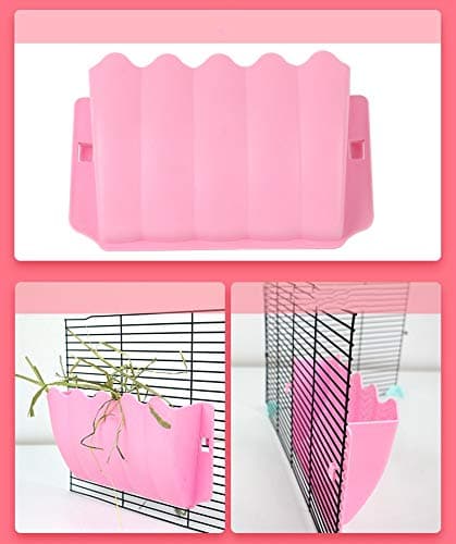 Litewoo Rabbit Hanging Hay Feeder Rack Guinea Pig Mess-Free Dispenser Hay Bowl Manger Rack Wall-Mounted for Small Pets Rat Chinchilla Ferret Squirrel Cage Accessories (Pink) thumbnail 7
