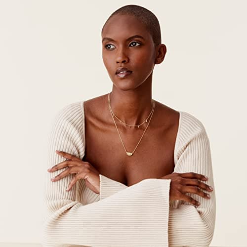 PAVOI 14K Gold Plated Layering Necklaces | Stylish Minimalist Design Pendant Necklaces | Bar, Circle, Lotus, Disc, Dog Tag, Horizontal Bar Pendants for Women, Yellow Gold, No Gemstone thumbnail 4