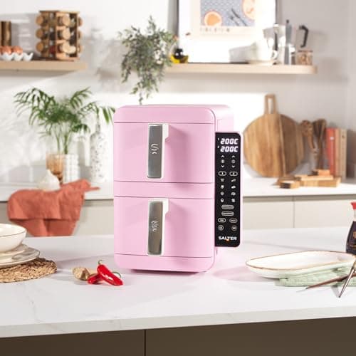 Salter VertiCook Ultra Stackable Air Fryer - Vertical 9L Digital Air Fryer, 2 x 4.5L Baskets & Racks, 9 Functions, Sync & Match, PFAS-Free Grill Tray, Space Saving, 60-230°C, 60-Min Timer, 2400W, Pink thumbnail 2