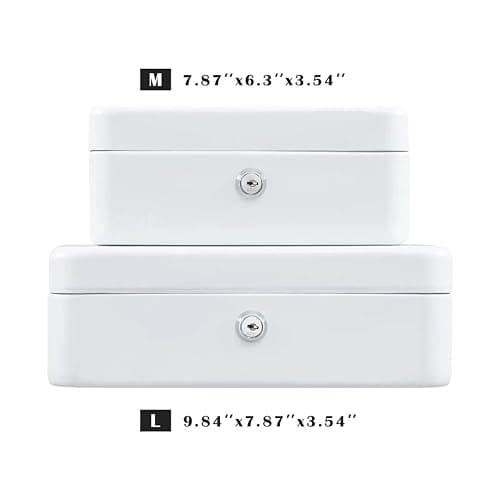 xydled Locking Steel Medium Cash Box with Removable Coin Tray and Key Lock,7.87"x 6.30"x 3.54",White thumbnail 8
