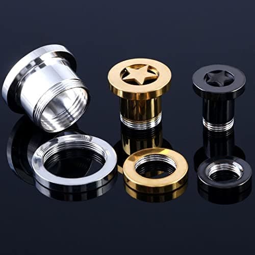 Pair of Star Tunnels Plugs Stainless Steel Screw Tunnels Ear Expander Stretcher Piercing Gauges With O-Ring Fashion Punk Black Minimalist Lucky Body Jewelry Gifts for Women Men thumbnail 2