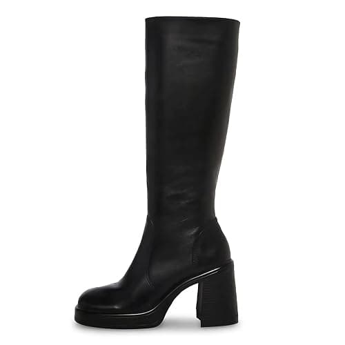 SOVANYOU Black Leather Boots Platform Boots for Women Fashion Square Toe Chunky Block Heeled Boots Side Zip thumbnail 2