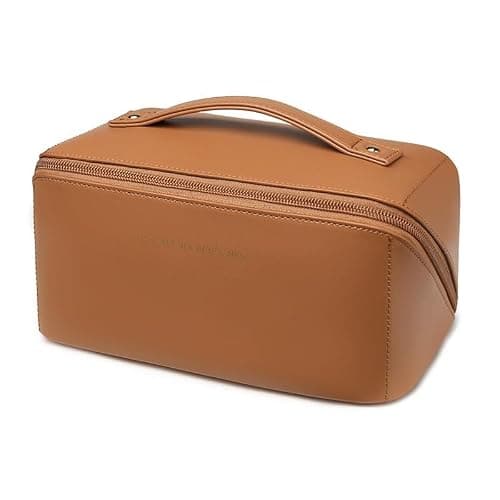 zaleeta Travel Makeup Bag, Large Capacity Cosmetic Organizer Bags for Women, Waterproof PU Leather Toiletry Bags, Wide Open Flat Makeup Case with Divider and Handle thumbnail 2