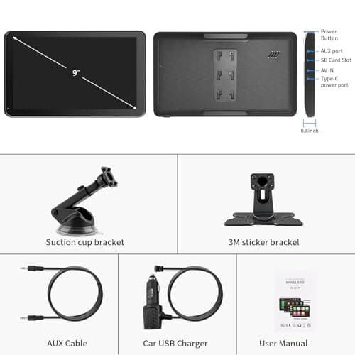 CarPlay Screen for Car, 9'' Wireless CarPlay & Android Auto - Smart Portable Touchscreen with Bluetooth/FM, Mirror Link, Voice Control, GPS Navigation, Hands-Free Calling, Plug & Play Car Play Screen thumbnail 7
