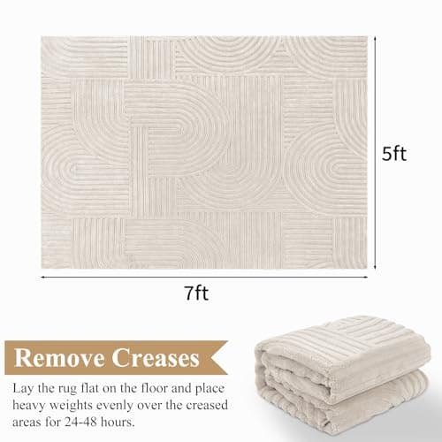 Pauwer 5x7 Washable Area Rugs for Living Room Modern Beige Solid Color Soft Fluffy Rugs for Bedroom Non Slip Boho Accent Indoor Mat Floor Carpet Cover for Kids Room Dining Room Kitchen Office thumbnail 2
