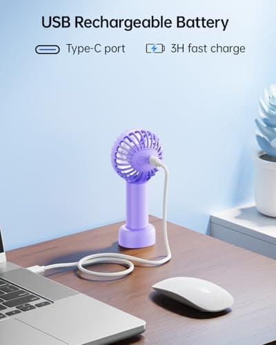 SWEETFULL Mini Portable Fan - Rechargeable Handheld Fan, 3 Speeds Personal Small Hand Gifts for Travel Essentials, Lash, Makeup, Eyelash, Kids, Girls, Women - USB, Cute Design Purple thumbnail 7