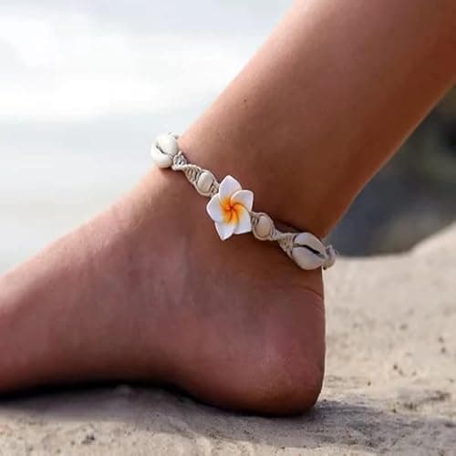 Caiyao 2pcs Lovely Hawaiian Plumeria Rubra Anklet Bracelet Tropical Flower Bohemia Luau Beach Party Accessories for Women thumbnail 2
