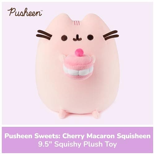 GUND Pusheen Cherry Macaron Squisheen Plush, Squishy Toy, Collectible Dessert Food Toy, Cat Stuffed Animal for Ages 8 and Up, Pink, 9.5” thumbnail 2