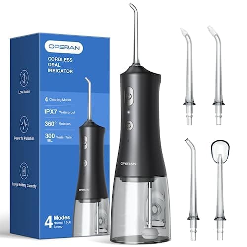 Operan Water Flossers for Teeth Cleaning Upgraded 300ml Cordless Water Dental Flossers Portable Rechargeable Oral Irrigator with 4 Modes 4 Jet Tips IPX7 Waterproof Water Floss for Home Travel (Black) - Image 1