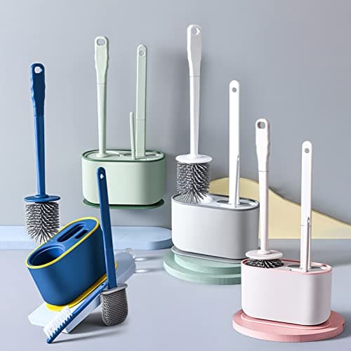 Toilet Brush,Toilet Bowl Brush and Holder with 3 Type Brush(Round Silicone Brush+Flat Silicone Brush+Slit Brush),Toilet Cleaner Brush Clean Every Corner of The Toilet Bathroom Cleaning Bowl Brush Kit thumbnail 8