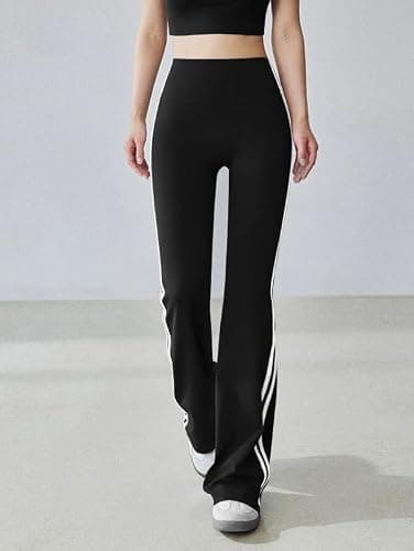 OQQ Yoga Pants Women High Waist Stripes Soft Casual Stretch Flared Bottoms Trousers thumbnail 2