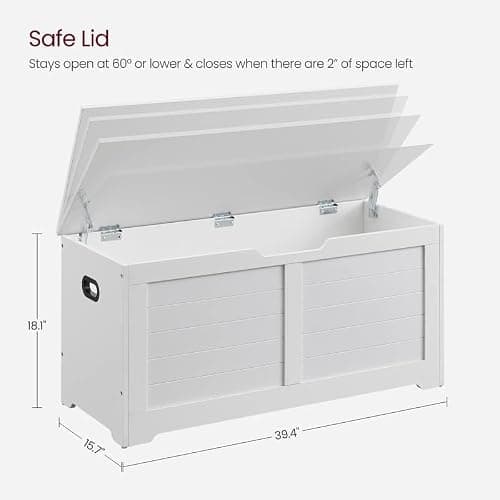 VASAGLE Storage Chest, Storage Bench with 2 Safety Hinges, Farmhouse Style, 15.7 x 39.4 x 18.1 Inches, for Entryway, Bedroom, Living Room, Cloud White ULSB061T10 thumbnail 3