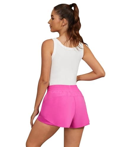 FireSwan Running Shorts for Women 2 in 1 High Waisted Quick Dry Butterfly Flowy Athletic Gym Yoga with Pockets Hot Pink Medium thumbnail 4