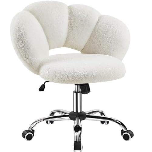 Yaheetech Fauteuil de Bureau, Chaise Pivotante Ergonomique, Dossier Confort en Nuage, Réglable en Hauteur, Charge 136 kg, pour Salon Chambre Bureau, Blanc/Bouclé - Image 1
