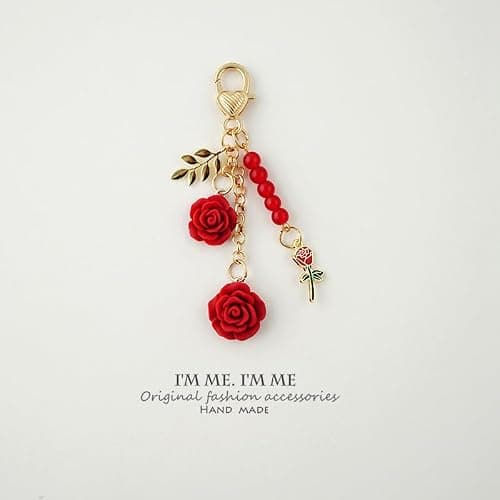 Joiigaem Rose Keychain Charms Camellia Flower Pendent Tassel Chain Key Rings Accessories for Women thumbnail 2
